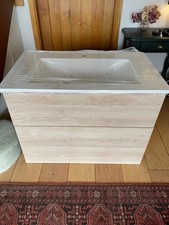 Bergbad Wall light oak effect hung vanity unit 800mm with 2 drawers