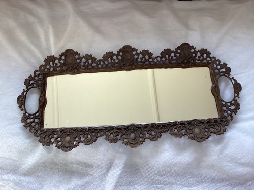 Brass tray with mirror bottom - with,
