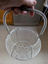 Vintage French Wire Egg / vegetable Basket  on stand base with handle rustic