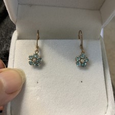 9ct Gold Blue Topaz /Diamond LeverBack Earrings+Gift Box 1.6gm (ALA17.5) marked 