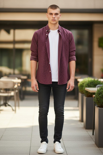 Men burgundy pin dot dress - men's,