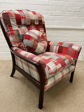 Parker Knoll  Armchair newly Upholstered In Red Colours Patchwork Design