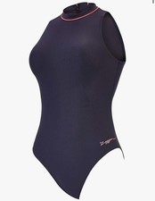 ZOGGS Ladies' Cable Zipped Hi Neck One Piece Swimsuit, Black/Coral , UK 10