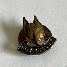 Old Vintage Boy Scouts Lapel button Hole badge wolf head brass Collins London