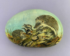 Hedgehog & Hoglet Vintage Hand Painted Pebble
