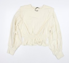 ZARA Women Ivory Cropped Puff Sleeve Ruffle Blouse Size 4