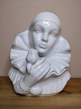 70s 80s Vintage Pierrot Bust Large Ceramic White Clown Harlequin Retro Ornament 