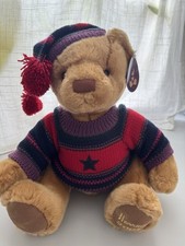 Harrods 2004 Christmas Teddy Bear Thomas 13" Plush, Purple And Red Jumper