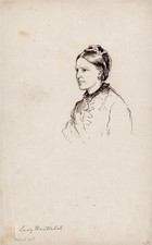 Antique Pen & Ink Drawing - Portrait Of Lady Bartlelot? - 1874 19th Century