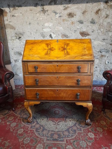 Vintage burr walnut bureau - burr,