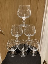 Vintage Set Of 6 Bohemia Hand Made & Cut Crystal Brandy Glasses