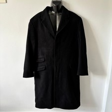 Jeff Banks Overcoat Coat Men's XL Black Wool Blend Cashmere Mid Length Winter