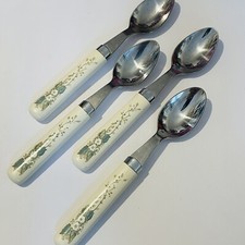 Vtg Teaspoons Set Of 4 With Floral Acrylic Handles 90s Retro 