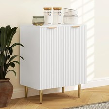 Cabinet Cupboard Sideboard Floor Freestanding Storage Unit White Gold