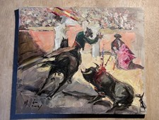 SPANISH BULL FIGHT Vintage 1962 EXPRESSIONISM Oil Painting signed ‘Millán Amas’