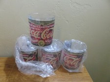 COCA COLA DOUBLE ROCKS GLASSES PLASTIC FIVE 5 CENTS SET OF 4 NIB PATIO
