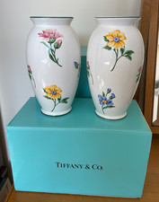 Pair Of Tiffany & Co. Sintra Floral Porcelain Vases 9”/23cm With Boxes, Perfect 