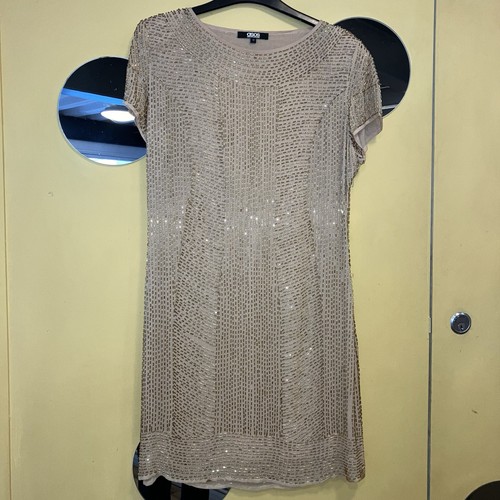 Gold beaded asos silk - beaded, dress