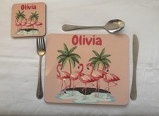 Personalised Flamingo Placemat And Coaster Set
