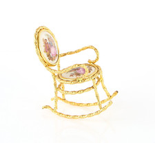 LIMOGES, FRANCE MINIATURE COUPLE SCENE METAL ROCKING CHAIR