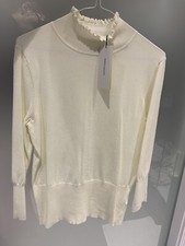NEW Karen Millen Soft Knit Frill Turtle Roll Neck Ivory Jumper Size L KZ167