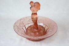 Art Deco Pink Glass Czech Centrepiece Bowl with Lady Figure