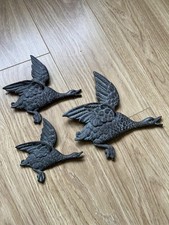 Vintage Brass Ducks/Geese Flying Wall Hanging Plaques x 3 - Small/Medium/Large 