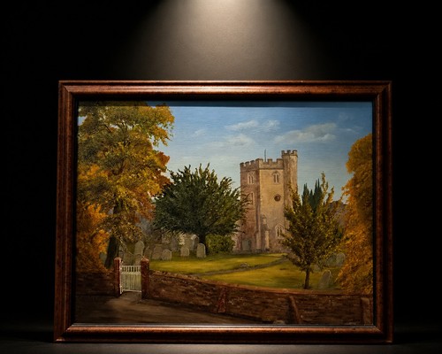 Antique oil painting church - oil,