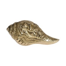 TBS Brass Conch Shankh Vishnu Lakshmi Carving Showpiece Temple Puja Mandir
