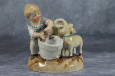 Antique Porcelain Conta Boehme Stamped Girl & Lamb Match Holder Striker Fairing