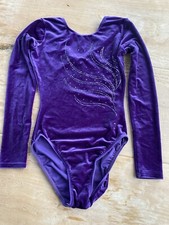 Girls Long-Sleeved Gym Leotard Purple Stretchy Soft Fabric 