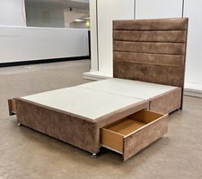 Highgrove 'Artemis' Double Bed Caramel Velvet Headboard + Base with 2 Drawer NEW