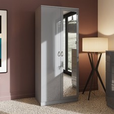 Grey Gloss 2 Door Wardrobe With Mirror Matt Frame Rail & Shelf