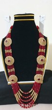 Latest Indian design Long  Mala Necklace Red  & Gold  Wedding   Jewellery 
