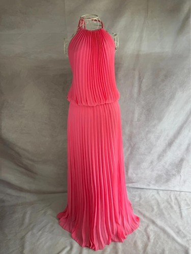 Pink pleated maxi dress halter - maxi,