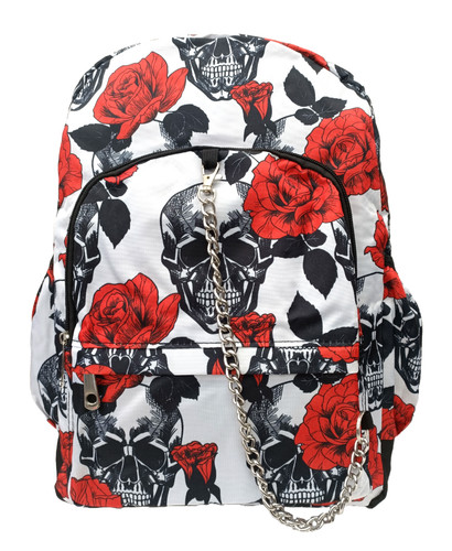 White skull red rose - white,