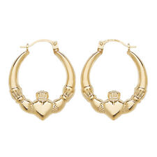 9ct Yellow Gold Claddagh Creole Hoop Earrings - Solid 9K Gold