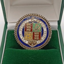 Antique Sterling Silver Enamelled Shilling Brooch