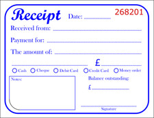 Receipt Book Duplicate A6 perforated  NCR Carbonless 50 sets serially numbered 