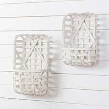 New Shabby Chic Rustic Southern Farmhouse 2 WHITE TOBACCO BASKET Wall Pocket