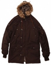 SUPERDRY Mens Hooded Parka Jacket UK 36 Small Black Polyester DP20