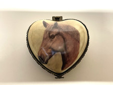 Vintage Old Tupton Ware Hand Painted Heart Shape Porcelain Trinket Box Horse