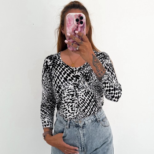 Ladies black white button - black, up
