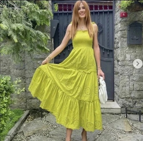 Zara lime green cotton cutwork - green,