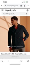 Superdry Commodity Edition double breasted  Navy Pea Coat Slim Fit Size Small