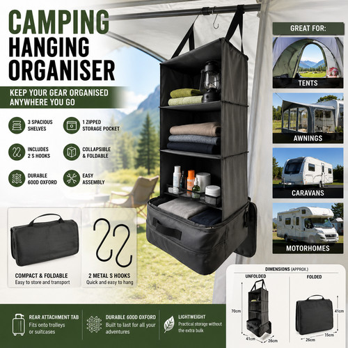 Camping organiser with - organiser, shelves