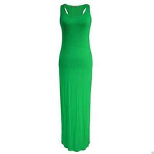 WOMENS LADIES LONG MAXI DRESS PLAIN RACER MUSCLE BACK VEST STRETCH JERSEY 8-26