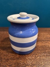 Vintage 1940s T G Green Cornishware Lidded Storage Jar Blue And White Striped