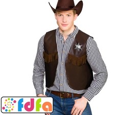 Wicked Brown Cowboy / Sheriff Waistcoat Wild West Adults Mens Fancy Dress