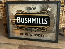 Bushmills Irish Whiskey Distressed Bar Mirror w/Wood Frame '1608' 17x23  Vintage